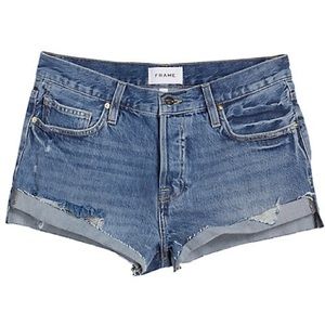 NWT FRAME Front Cuffed Cutoff Denim Shorts ADRIFT Blue Jean Distressed Sz 28
